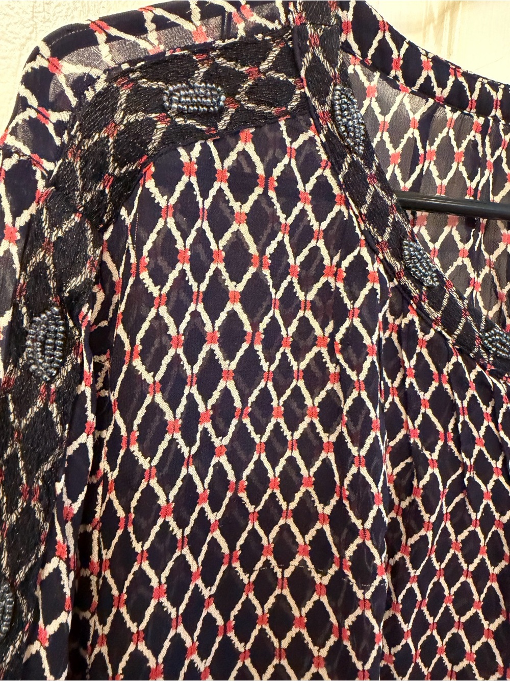 Lucky Brand Boho Geometric Diamond
Tassel Sheer Peasant Blouse - Size XL. EUC - Picture 6 of 12